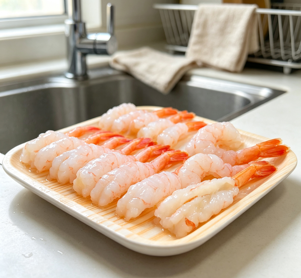 Chilled shrimp plated as a starter