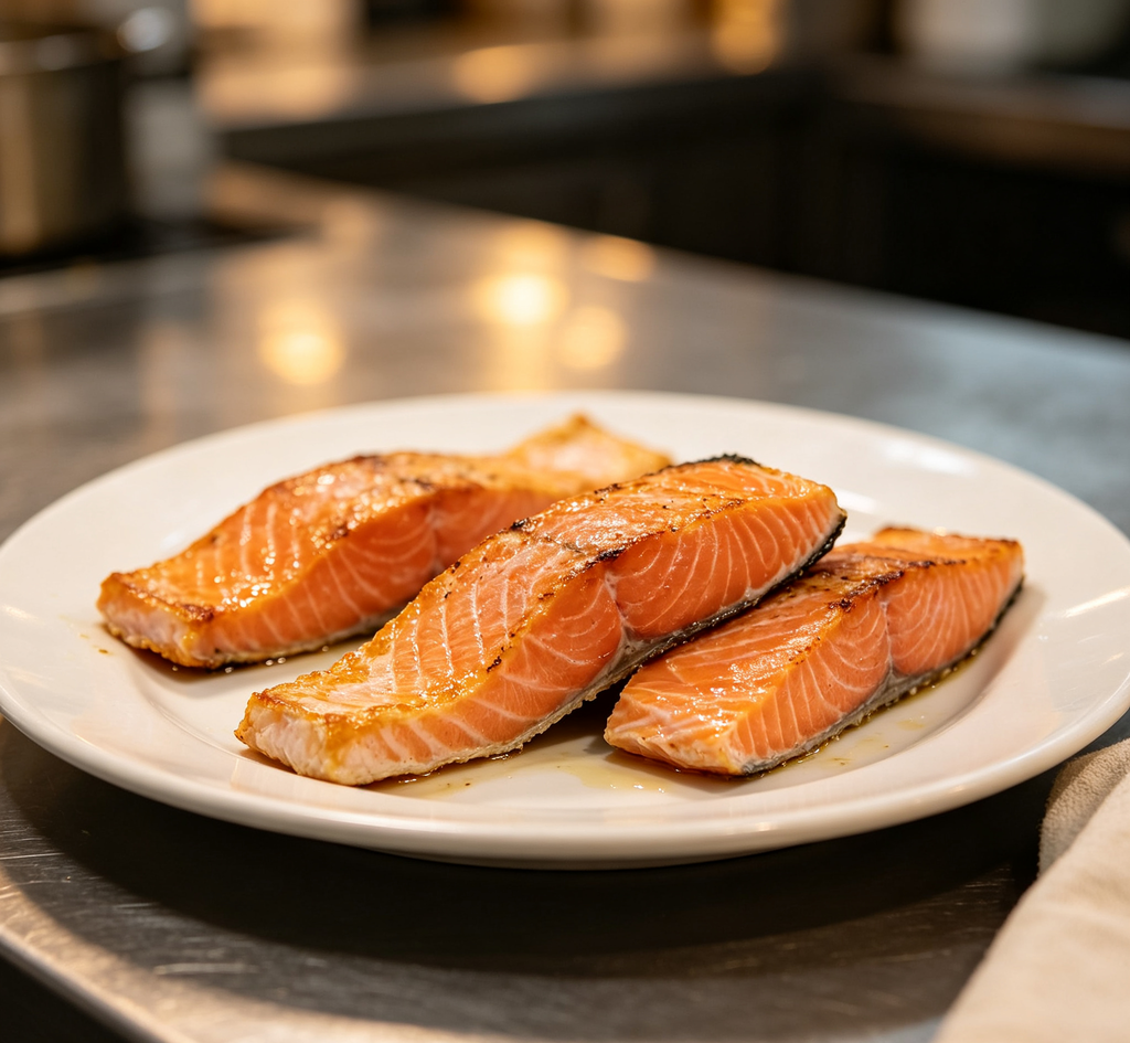 Hand-trimmed portions showing a firm, glossy cut face