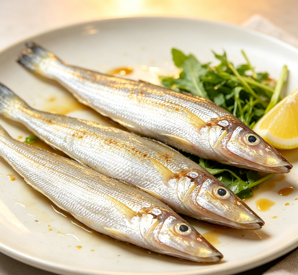 Whole fish garnished with lemon and spring onion