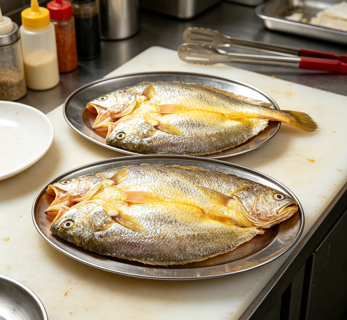 Cleaned whole fish laid out ready to cook